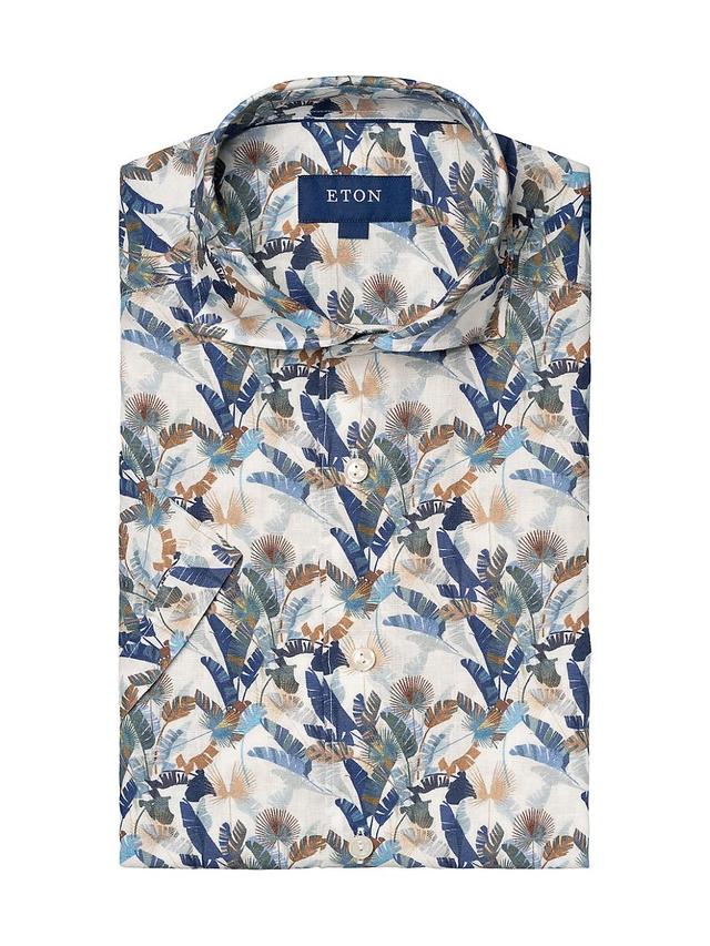 Mens Contemporary-Fit Palm Print Linen Short-Sleeve Shirt Product Image