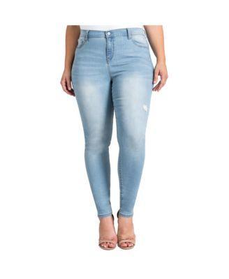 Plus Size Distressed Stretch Denim Ankle Jeans Product Image