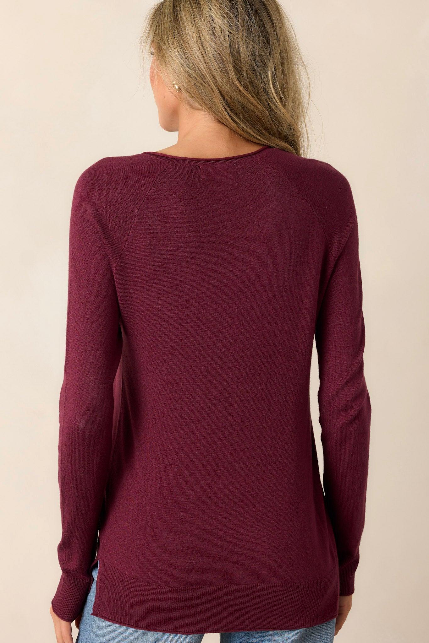 Traveling Far Wine Purple Knit Sweater Product Image