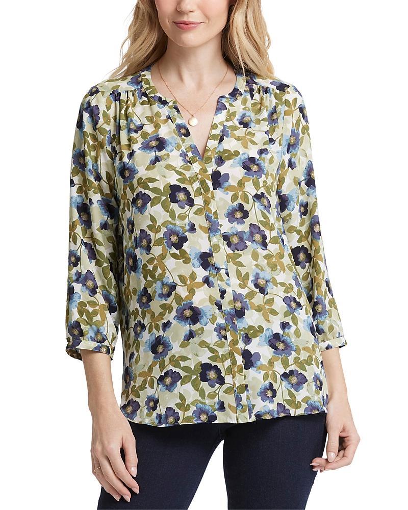 Nydj Three Quarter Sleeve Printed Pintucked Back Blouse Product Image