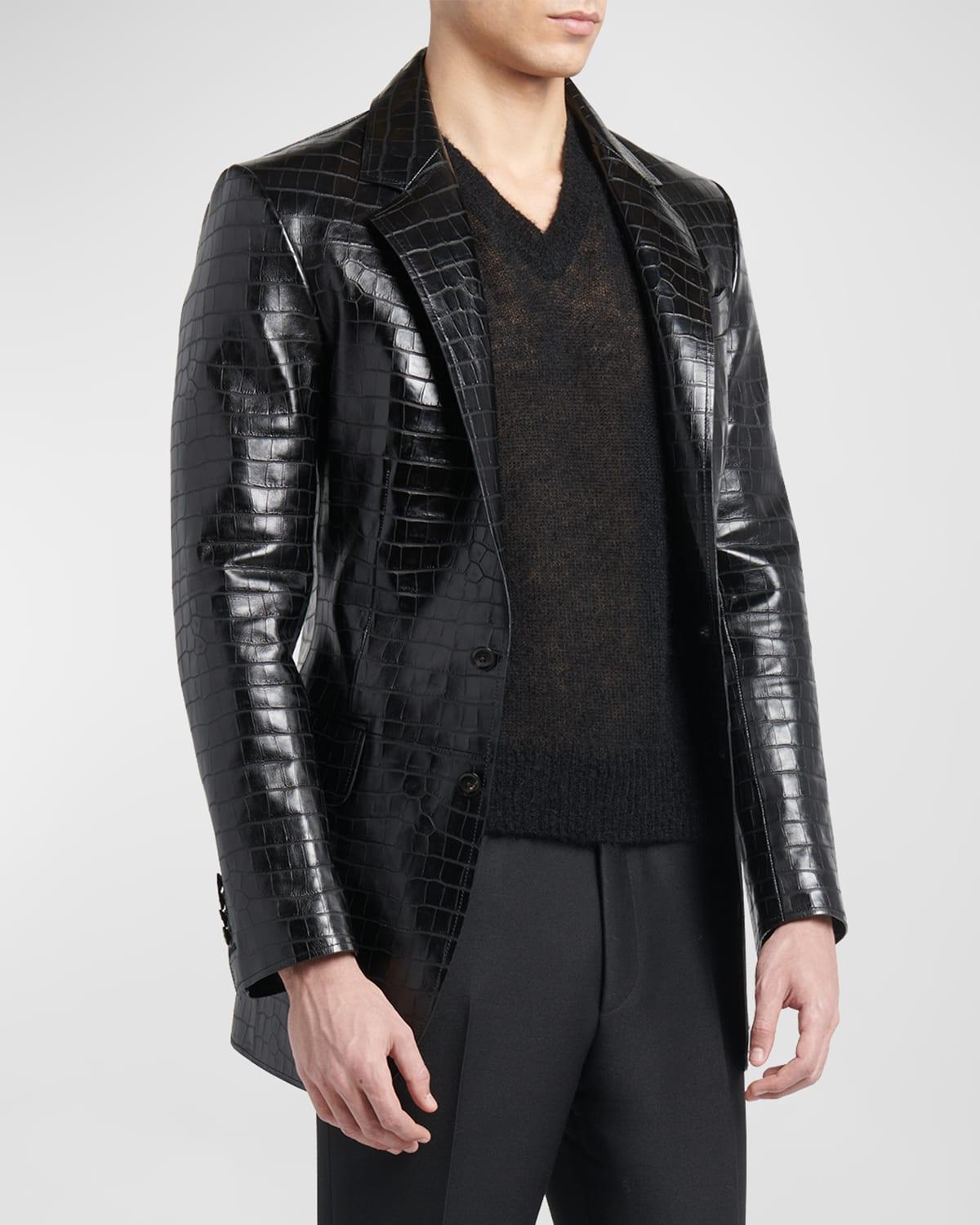 Mens Croc-Printed Leather Blazer Product Image