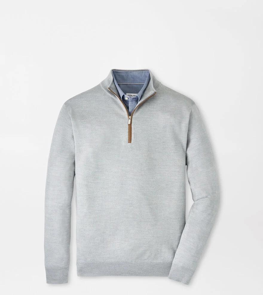 Peter Millar Mens Autumn Crest Suede Trim Quarter-Zip | Color: Platinum | Size: M Product Image