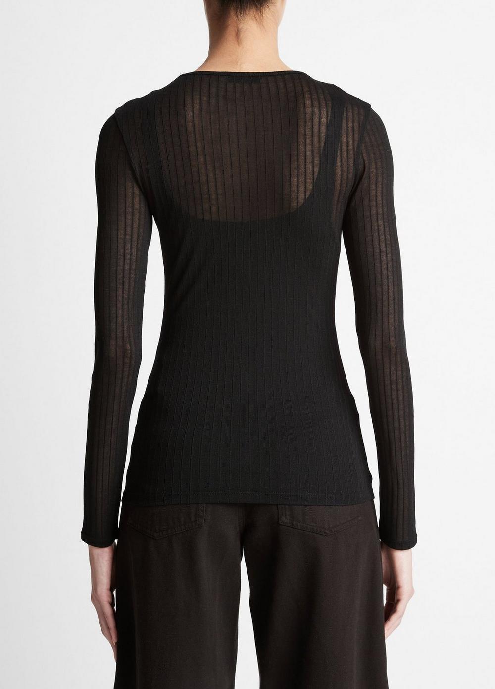 Sheer Long-Sleeve Crew Neck Top Product Image