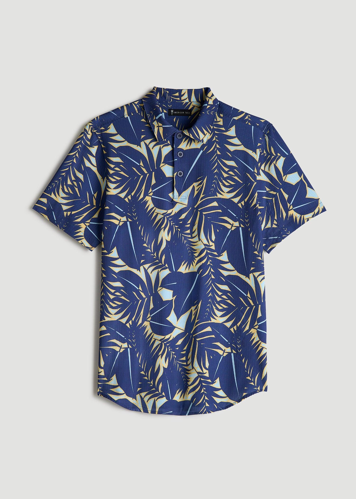 Coastal Perforated Tall Men's Polo Shirt in Twilight Blue Palms Product Image