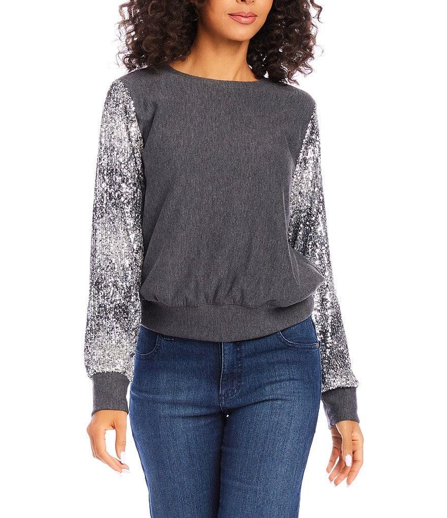 Karen Kane Sequin Crewneck Long Sleeve Top Product Image