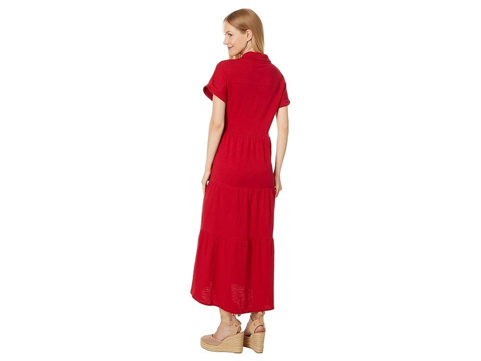 Tommy Hilfiger Short Sleeve Tiered Midi Dress (Chili Pepper) Women's Dress Product Image