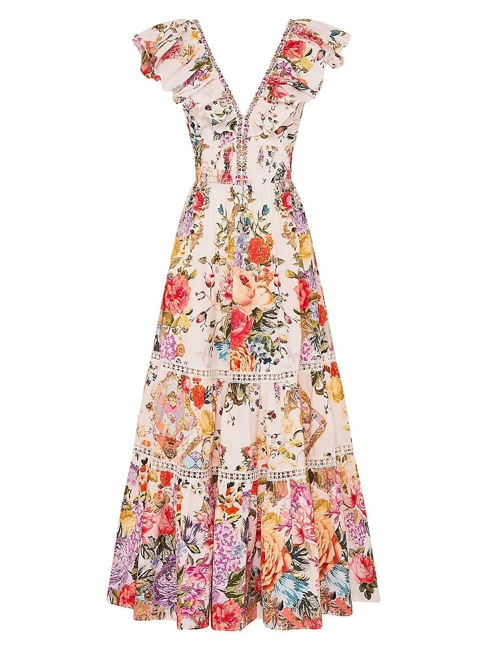 Womens Floral Tiered Fit & Flare Dress Product Image