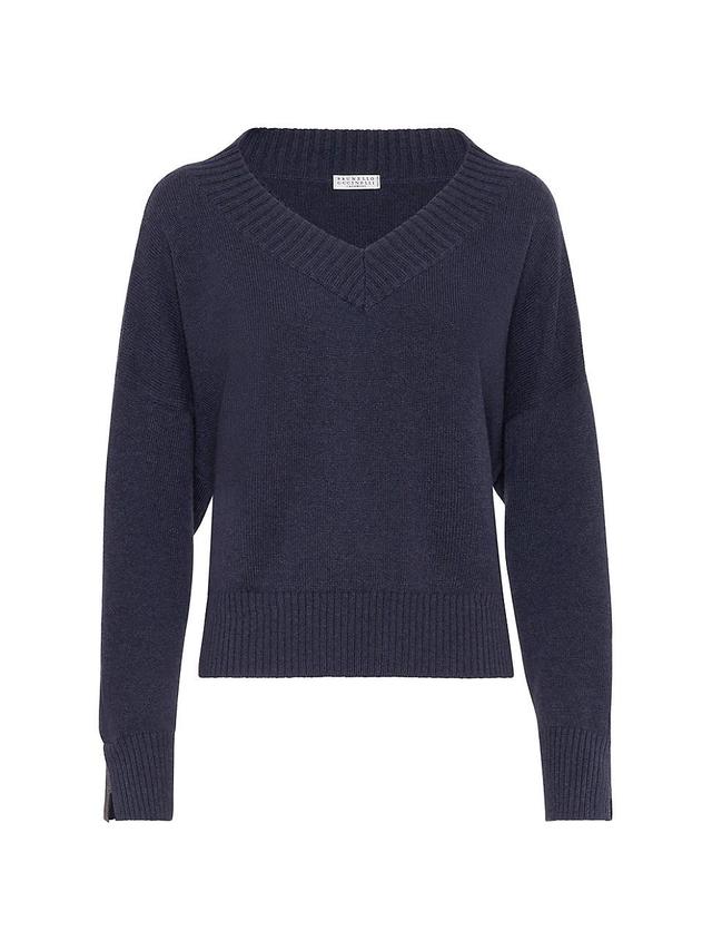 Womens Cashmere Sweater with Shiny Cuff Details Product Image