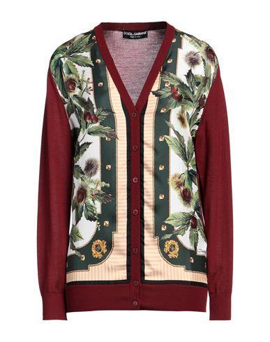 DOLCE & GABBANA Printed Silk-twill Paneled Cashmere Cardigan In Red Product Image