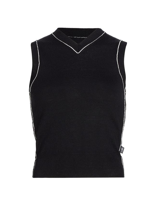 Womens Piped Wool-Blend Sweater Vest Product Image