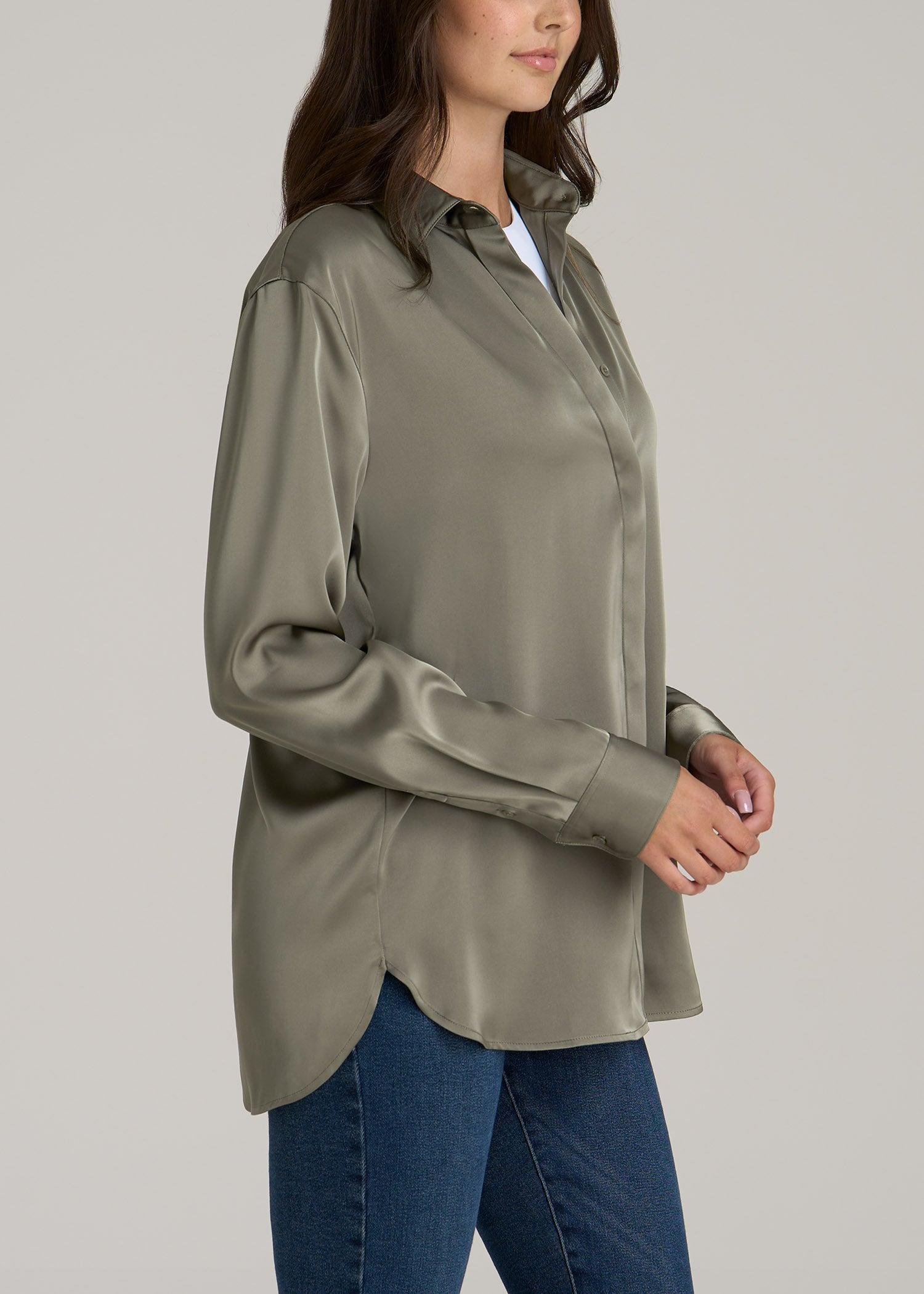 Relaxed Button Up Tall Women's Blouse in Camper Green Female Product Image