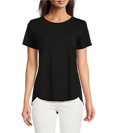 NIC  ZOE NZT Solid Stretch Cotton Knit Jersey Crew Neck Short Sleeve Shirttail Hem Tee Shirt Product Image