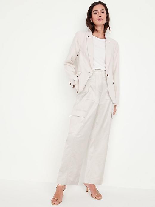 Extra-High Waisted Satin Cargo Barrel Wide-Leg Pants Product Image