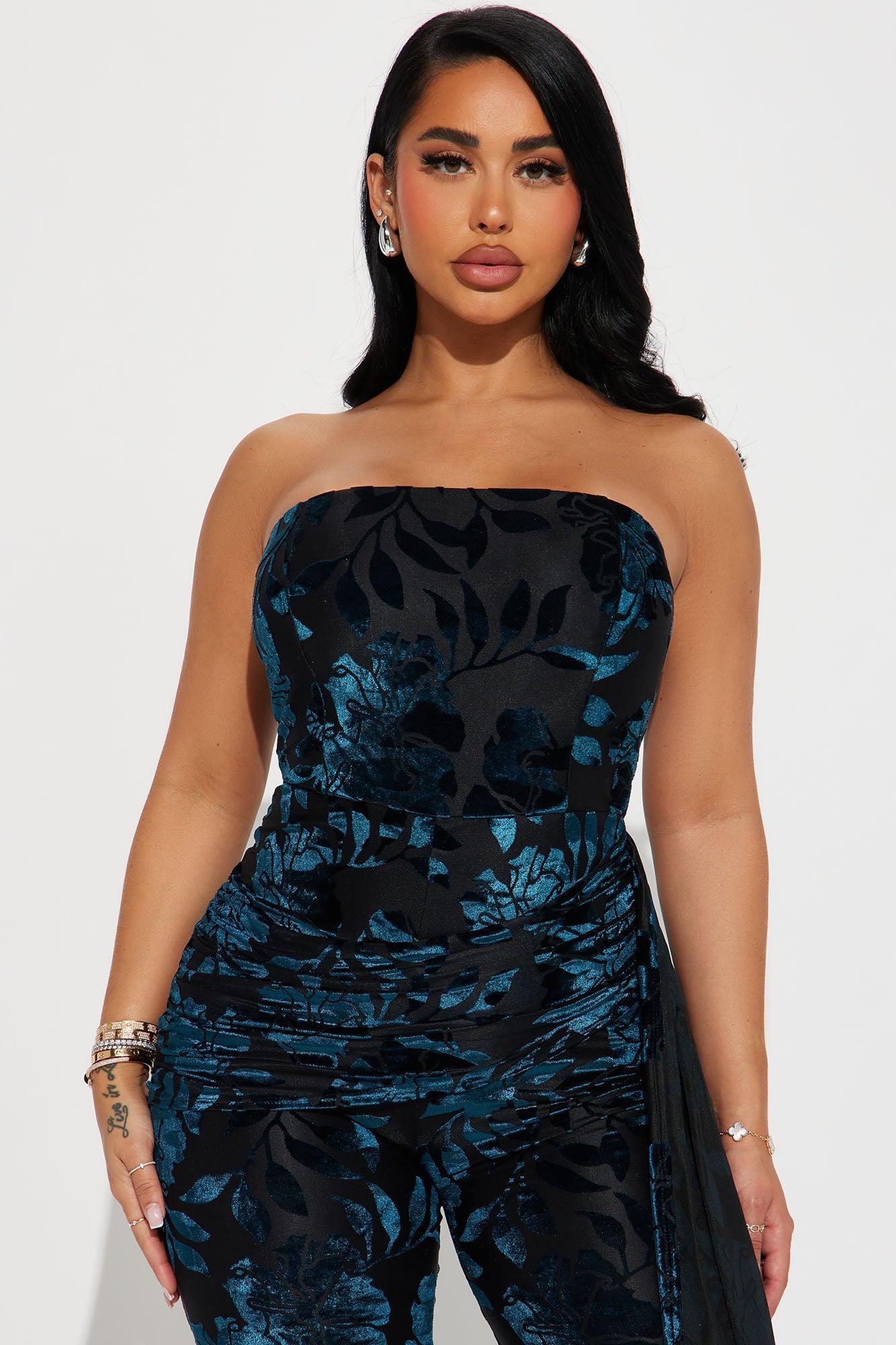 Laying High Velvet Jumpsuit - Teal Product Image