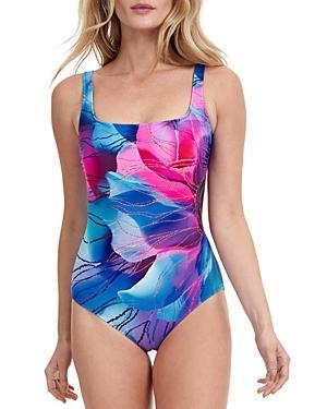 Womens Golden Floral One-Piece Swimsuit Product Image