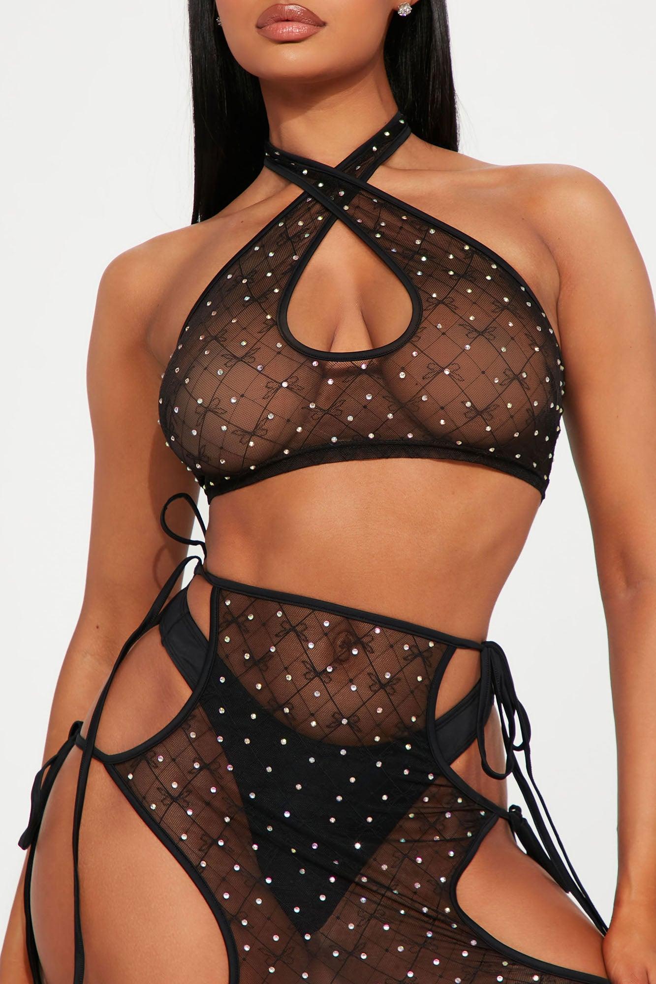 Weekend In The Desert Rhinestone 3 Piece Dance Set - Black Product Image