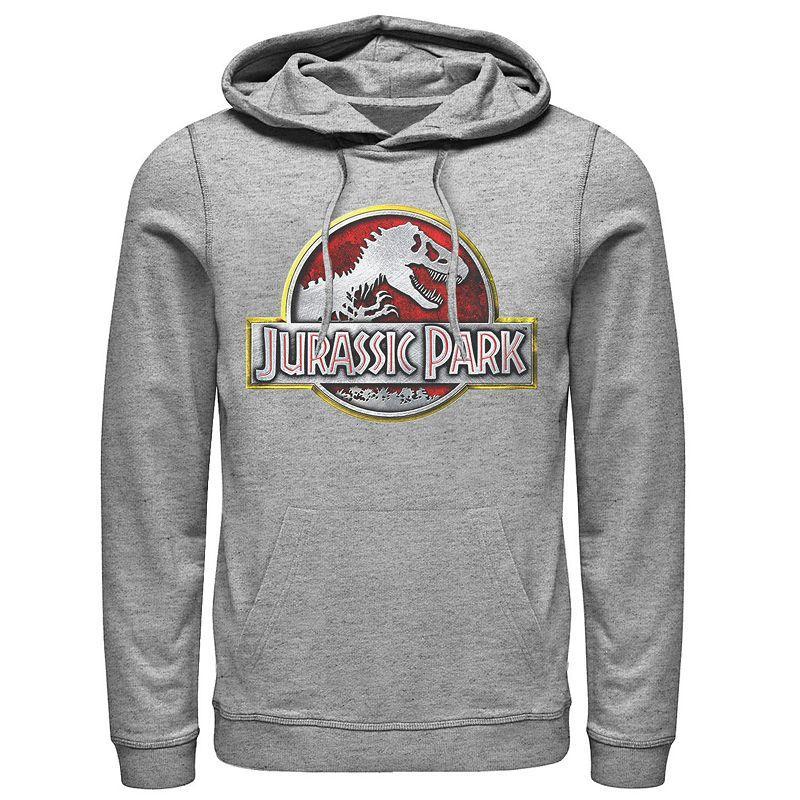 Mens Jurassic Park Chrome Logo Hoodie Athletic Grey Product Image