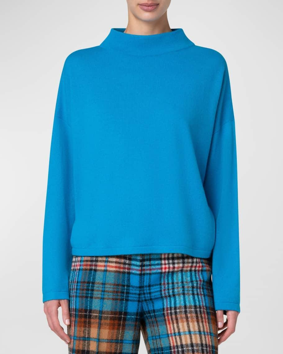 Funnel-Neck Boxy Cashmere-Wool Knit Sweater Product Image