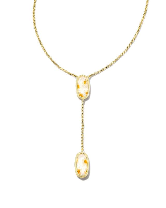 Kendra Scott Framed Elisa Gold Y Necklace in White Mosaic Glass | Millefiori/Metal Product Image