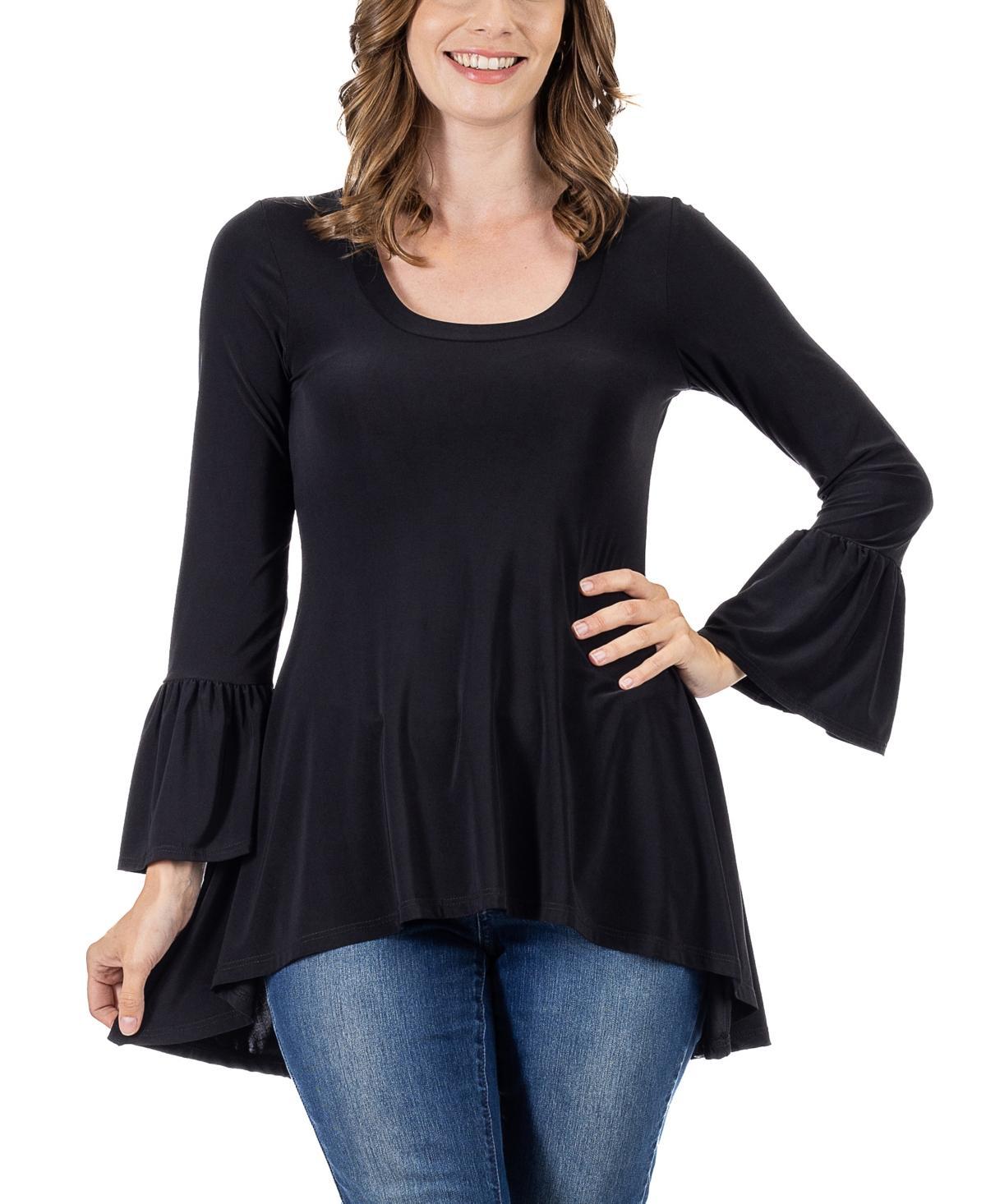 24seven Comfort Apparel Womens Long Bell Sleeve High Low Tunic Top Product Image