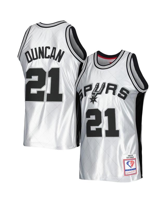 Mens Mitchell & Ness Tim Duncan Platinum San Antonio Spurs 1998-99 Hardwood Classics 75th Anniversary Swingman Jersey - Platinum Product Image