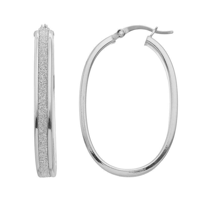 Sterling Silver Oval Hoop Earrings, Womens, White Over Silver Product Image