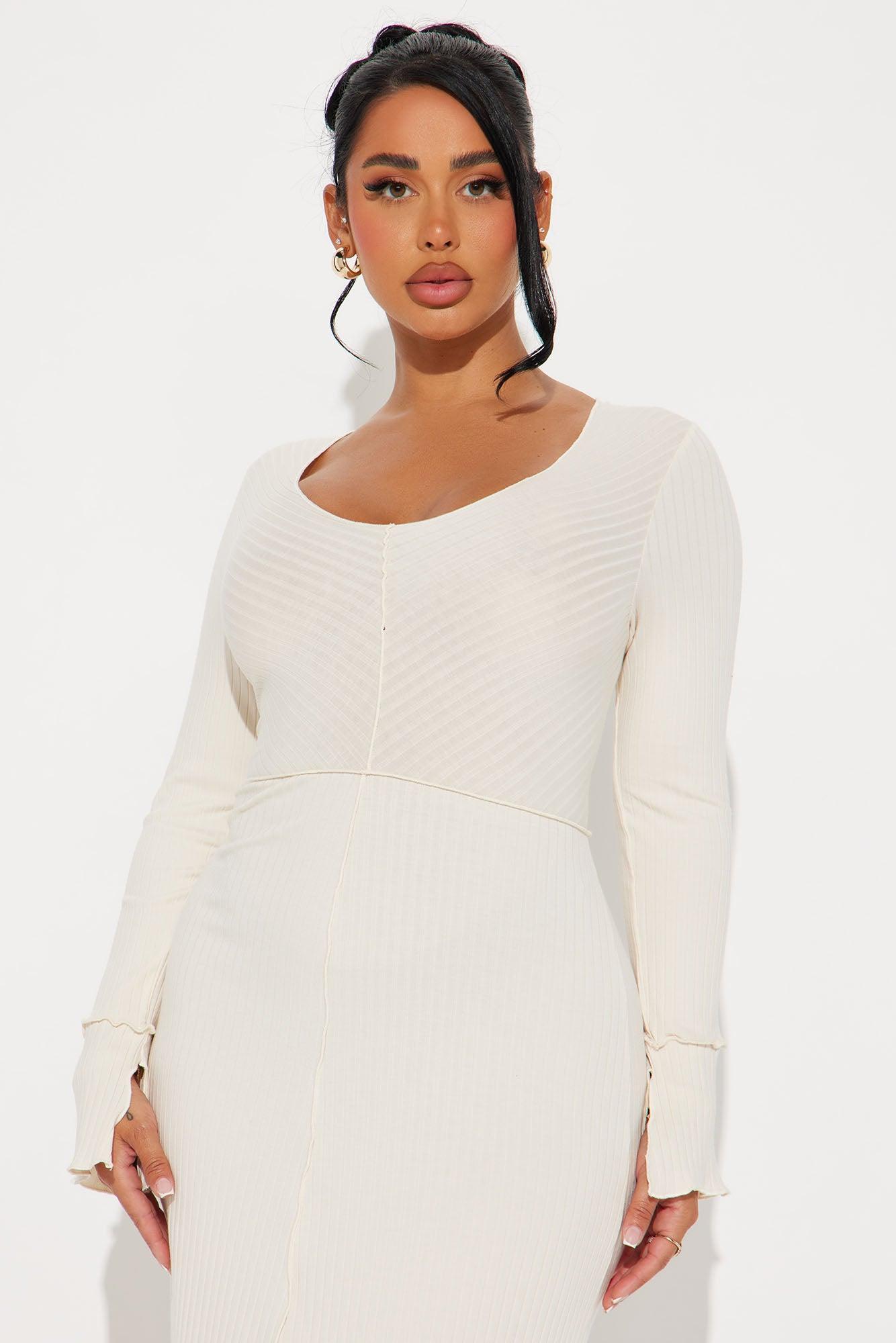 Dakoda Ribbed Midi Dress - Cream Product Image