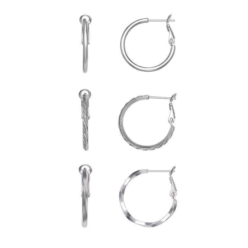 Aurielle Polished, Textured & Twisted Hoop Trio Earring Set, Womens, Silver Tone Product Image