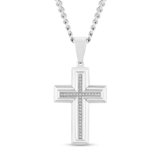 Men's 1/10 CT. T.w. Diamond Cross Pendant in Stainless Steel - 24" Product Image