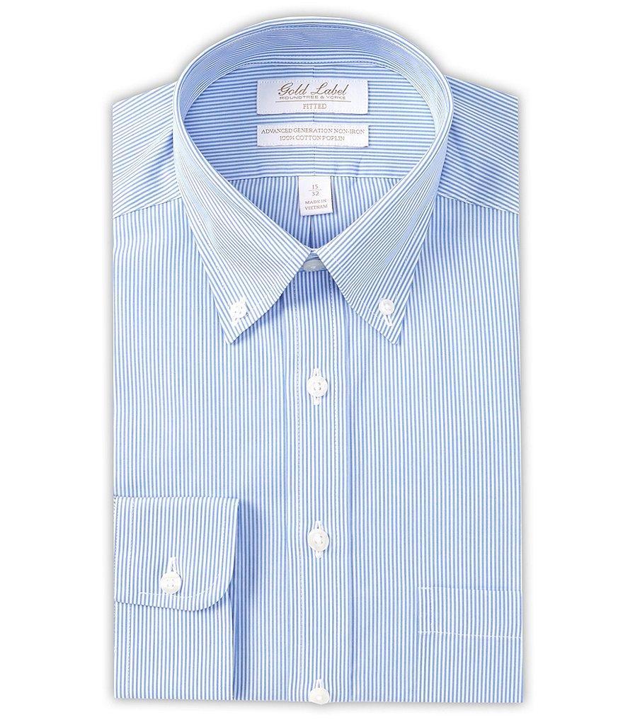 Gold Label Roundtree & Yorke Fitted Non-Iron Button-Down Collar Striped Poplin Dress Shirt Product Image