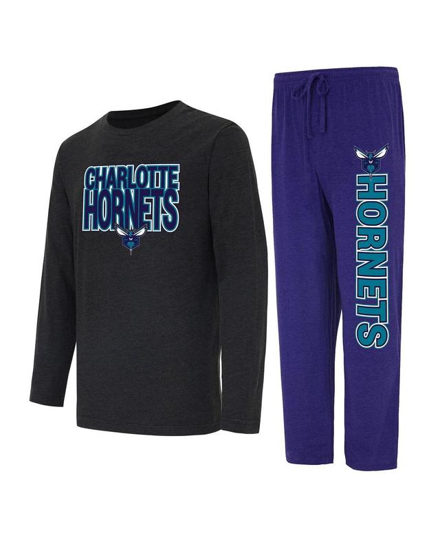 Mens Concepts Sport Purple/Black Charlotte Hornets Meter Long Sleeve T-Shirt & Pants Sleep Set Product Image