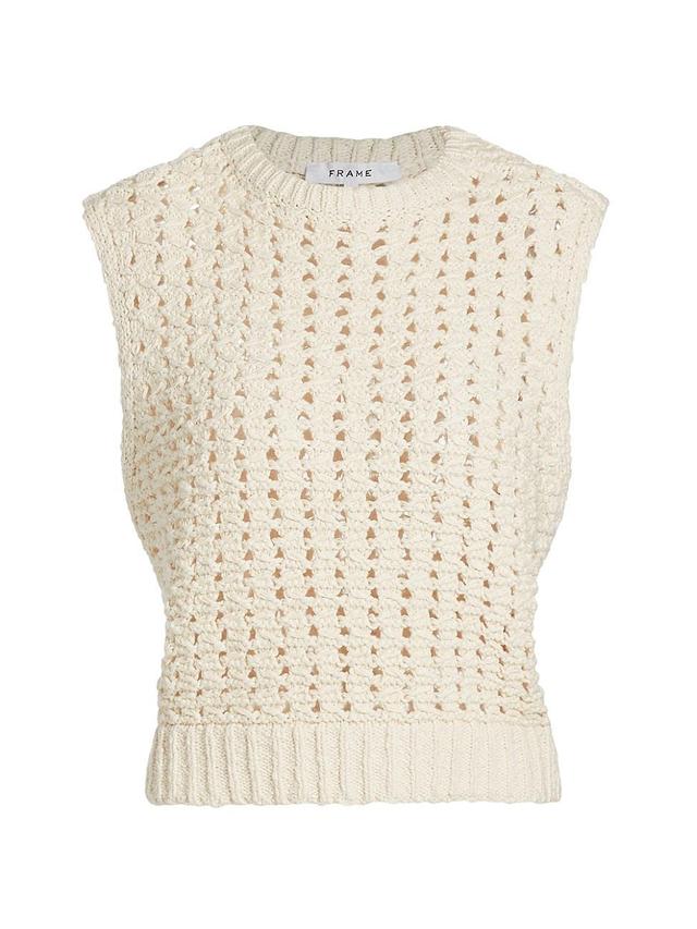 Womens Cotton Crochet Sleeveless Sweater Product Image