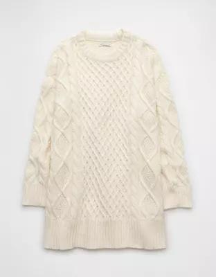 AE Long-Sleeve Cable Knit Sweater Mini Dress Product Image