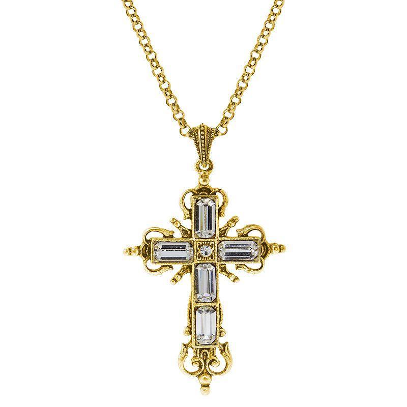 Symbols Of Faith 14K Gold Dipped Crystal Cross Necklace - 18 Adj, White Product Image