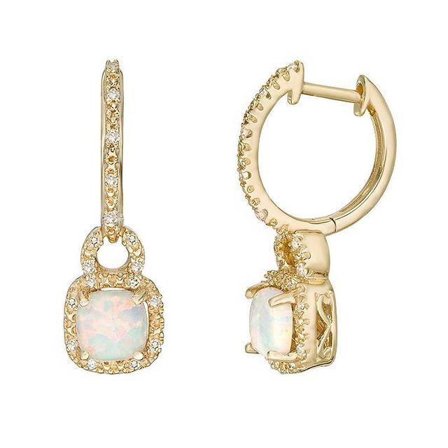 Gemminded 10k Gold Opal 1/7 Carat T.W. Diamond Hoop Drop Earrings, Womens Product Image