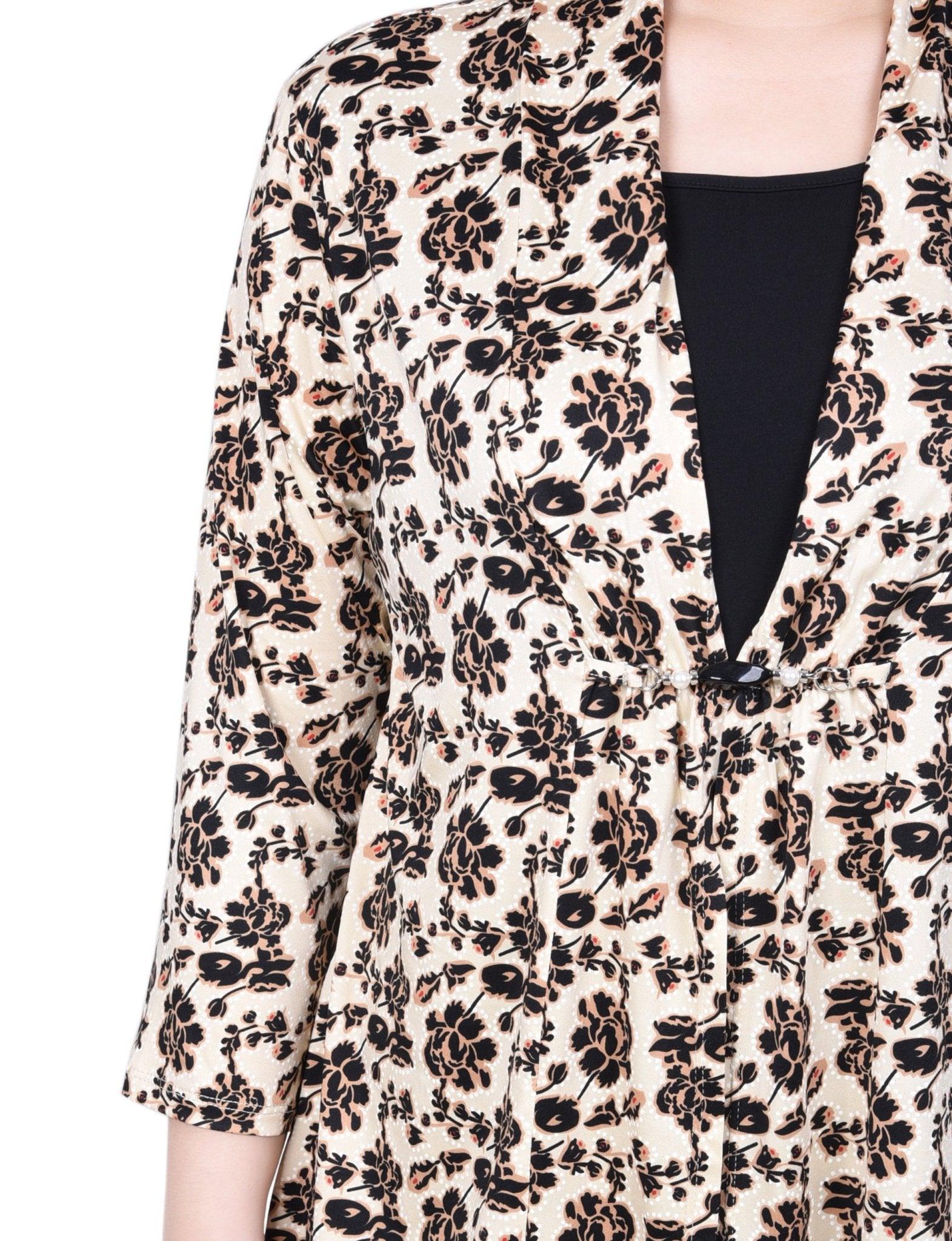 NY Collection Puff Print 3/4 Sleeve Two-Fer Top - Petite Product Image