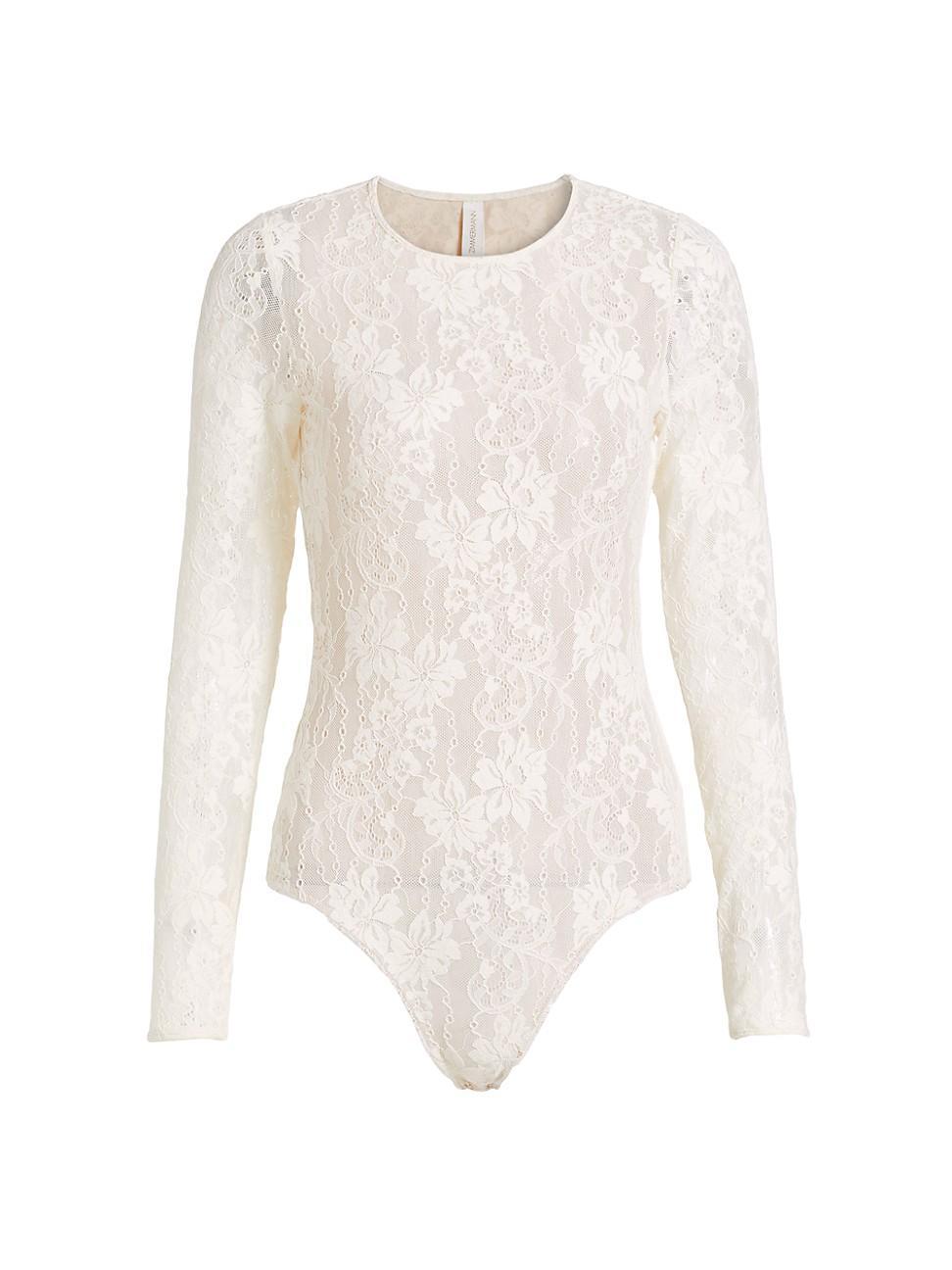 Womens Lace Long-Sleeve Bodysuit Product Image