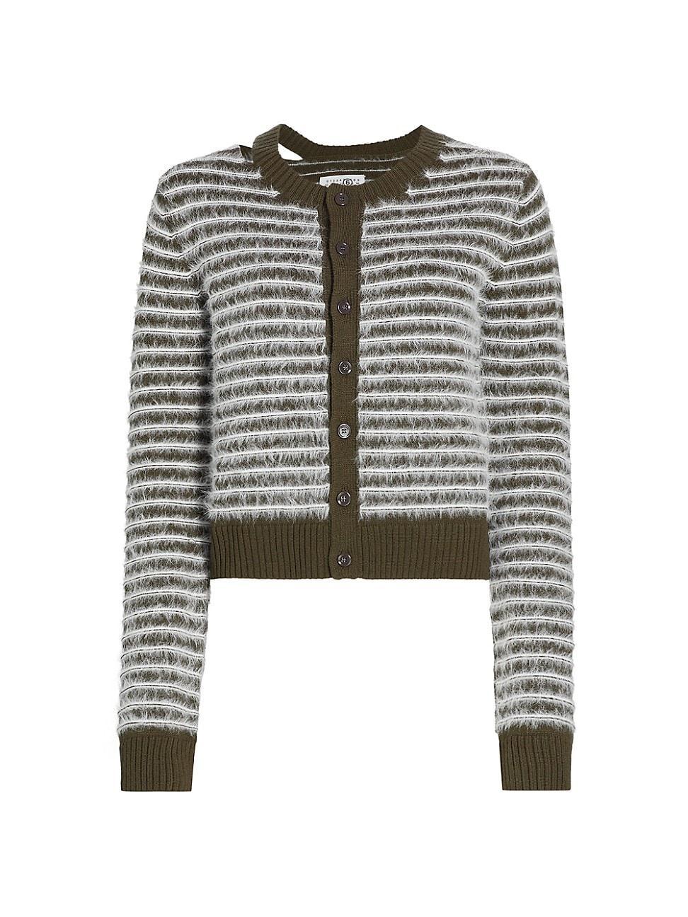 Womens Contrast-Striped Wool-Blend Cardigan Product Image