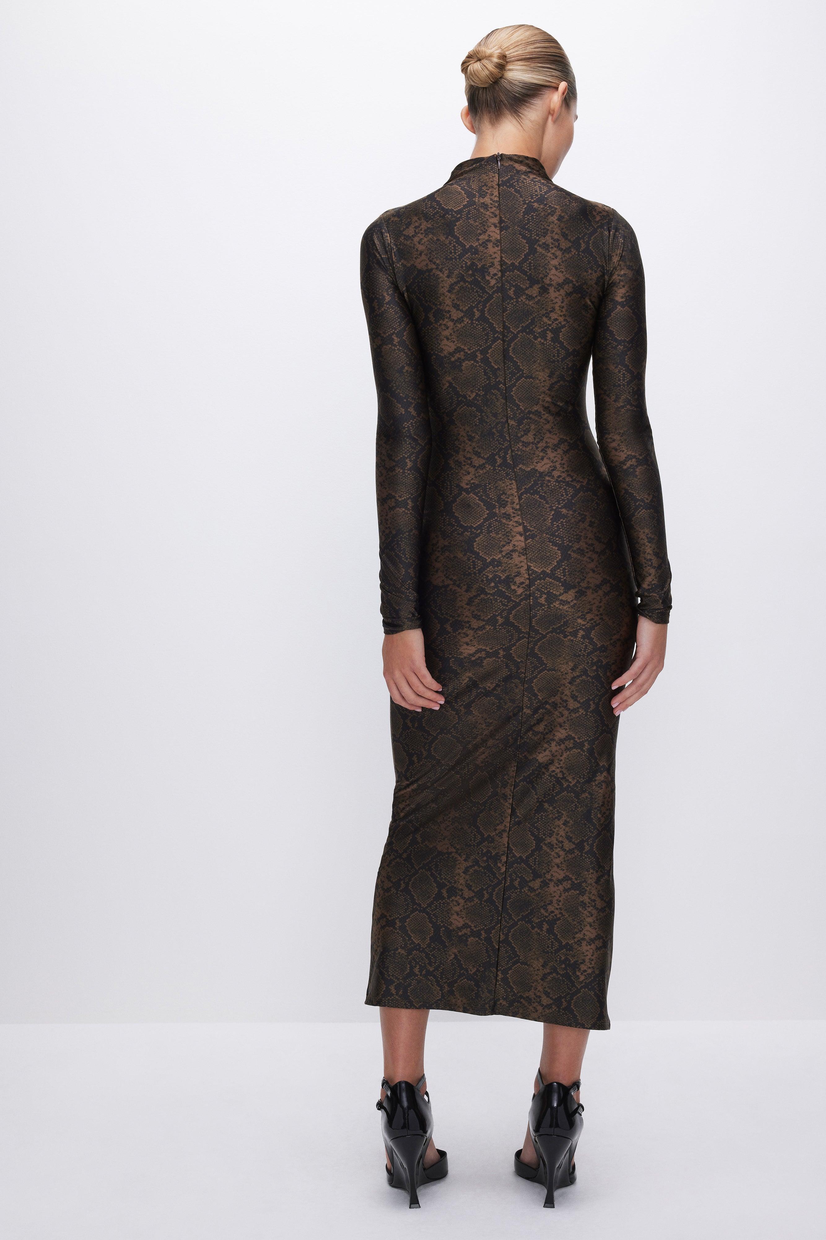 SATIN MIDI DRESS | MOCHA PYTHON001 Product Image