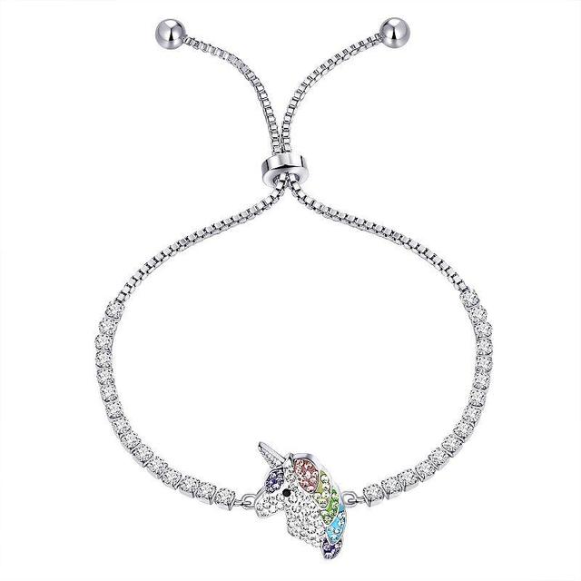 Crystal Collective Fine Silver Plated Crystal Unicorn Head Adjustable Bracelet, Womens Silver Tone White Product Image