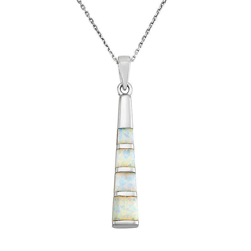 Lab-Created Opal Sterling Silver Stick Pendant Necklace, Womens White Product Image