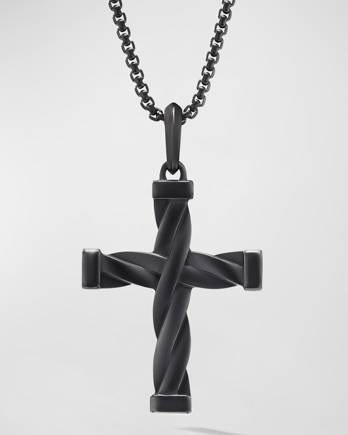 Mens DY Helios Cross Pendant in Black Titanium, 28mm Product Image