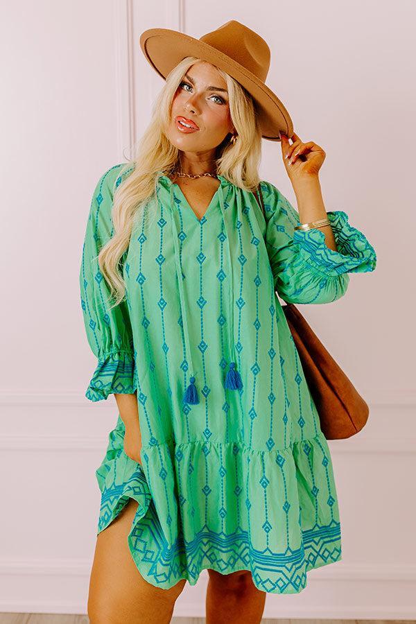 Charleston Stroll Embroidered Mini Dress in Kelly Green Curves Product Image