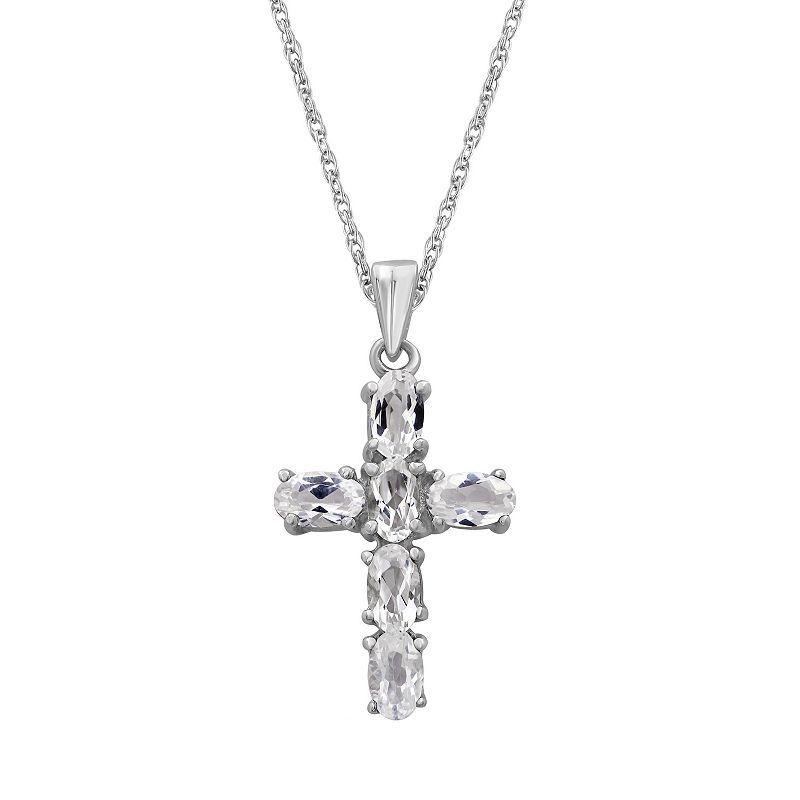 Jewelexcess Sterling Silver White Topaz Cross Pendant Necklace, Womens Product Image