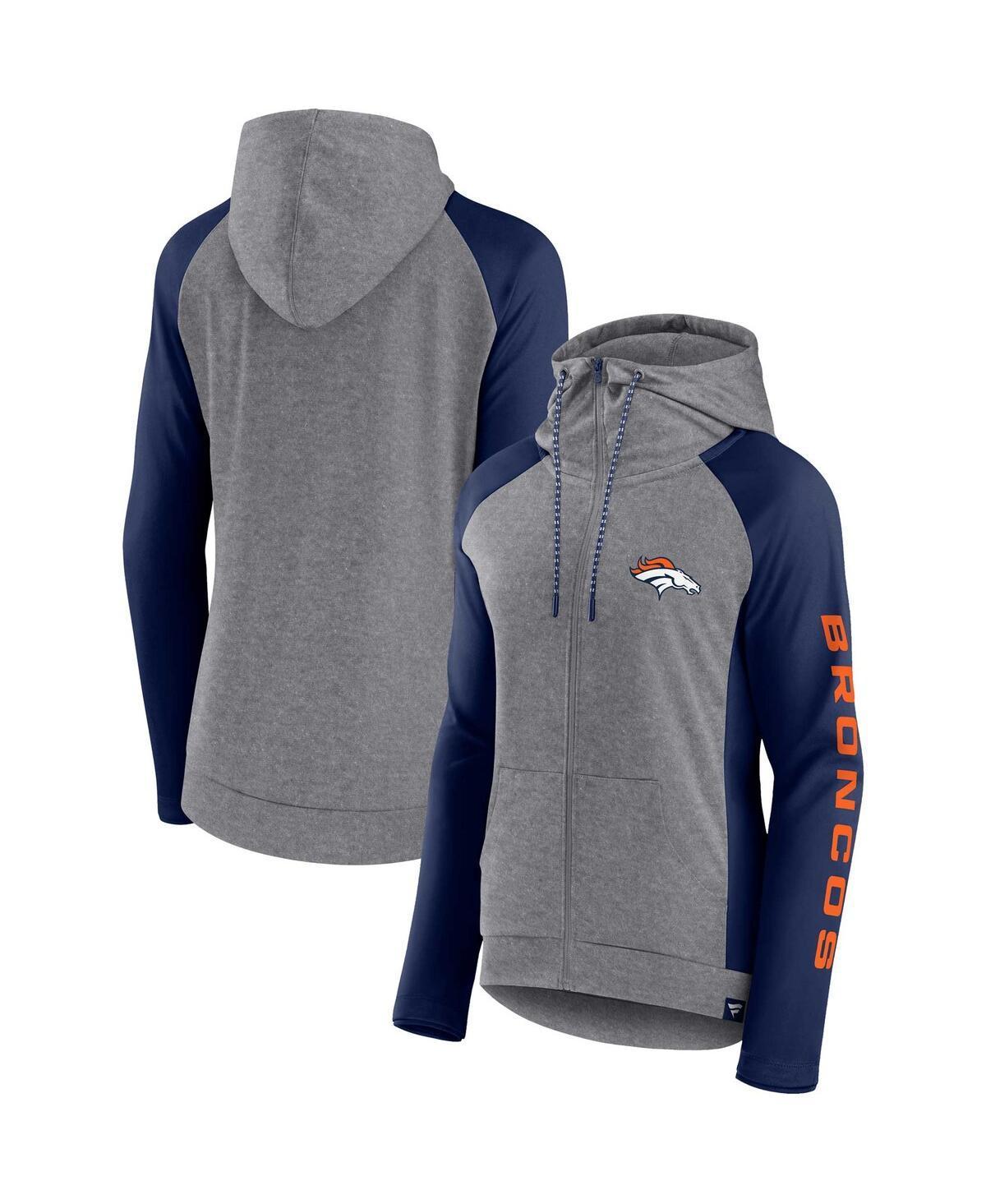 Womens Fanatics Heather Gray Denver Broncos Blind Side Lightweight Full-Zip Hoodie - Heather Gray Product Image