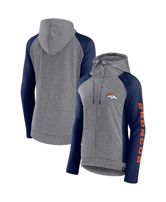 Womens Fanatics Branded Heather Gray/Navy Denver Broncos Blind Side Raglan Full-Zip Hoodie Product Image