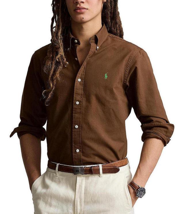 Polo Ralph Lauren Chocolate Garment-Dye Oxford Classic Fit Long Sleeve Woven Shirt Product Image