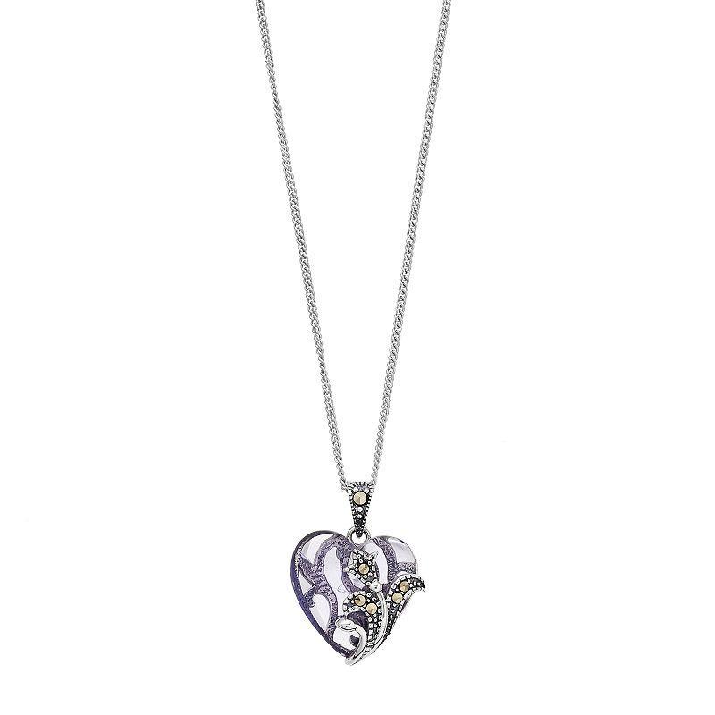 Tori Hill Sterling Silver Purple Glass & Marcasite Heart Pendant, Womens Product Image