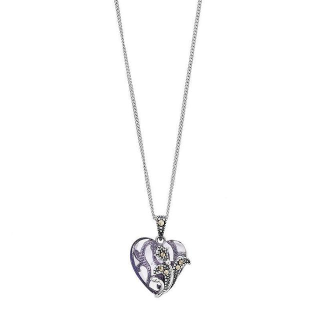 Tori Hill Sterling Silver Purple Glass & Marcasite Heart Pendant, Womens Product Image