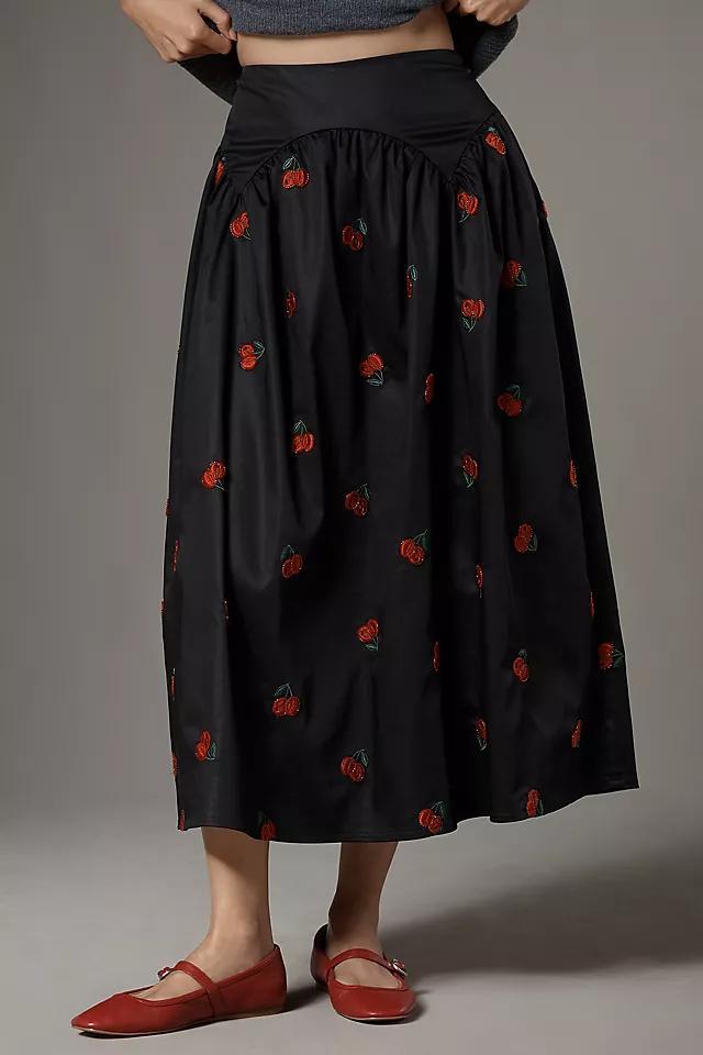 Avec Les Filles Cherry Appliqué Full Midi Skirt Product Image